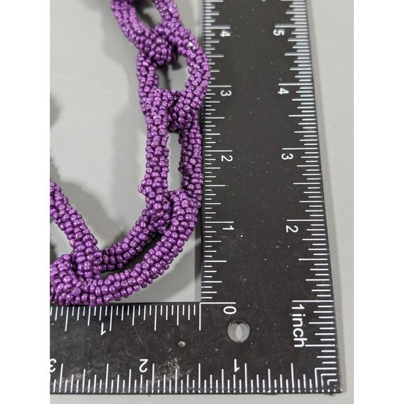 Purple Glasss Seed Bead Chain Link Long Layering Necklace Boho Beachy 40" - Picture 9 of 9